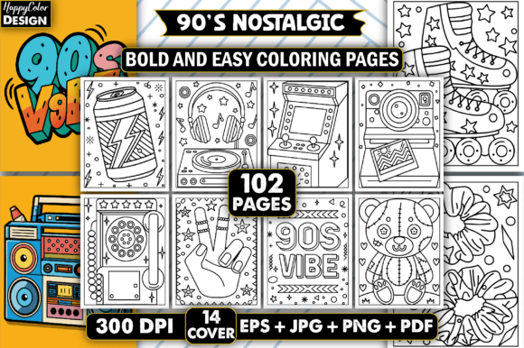 Download 90's Nostalgic Bold &amp; Easy Coloring Book - Bold Collection