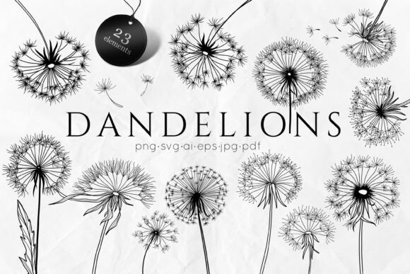 Download Dandelions SVG - Flowers Line Art SVG - Lion Collection