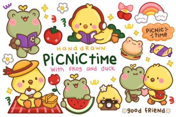 Download Hand Drawn Frog and Duck Picnic Clipart - Hand Collection