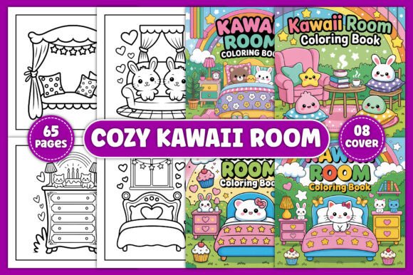 Download Bold Easy Cozy Kawaii Room Coloring Book - Bold Collection