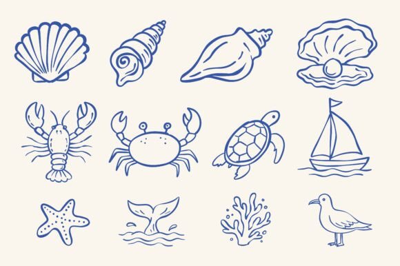 Download Hand Drawn Sea Life Doodle Set Design - Hand Collection
